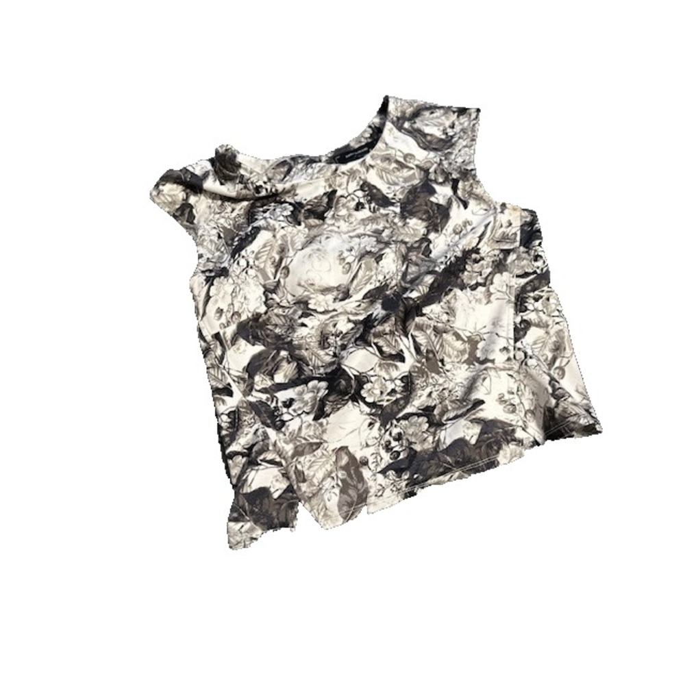 Robert Rodriguez Black & White Floral Top Cap Sleeve Stretch Size 12